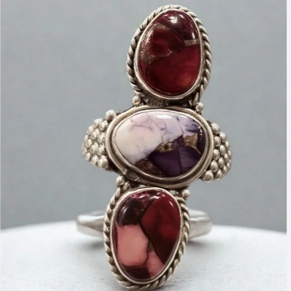 Sterling Silver Multistone Purple & Red Statement Ring - Picture 1 of 4